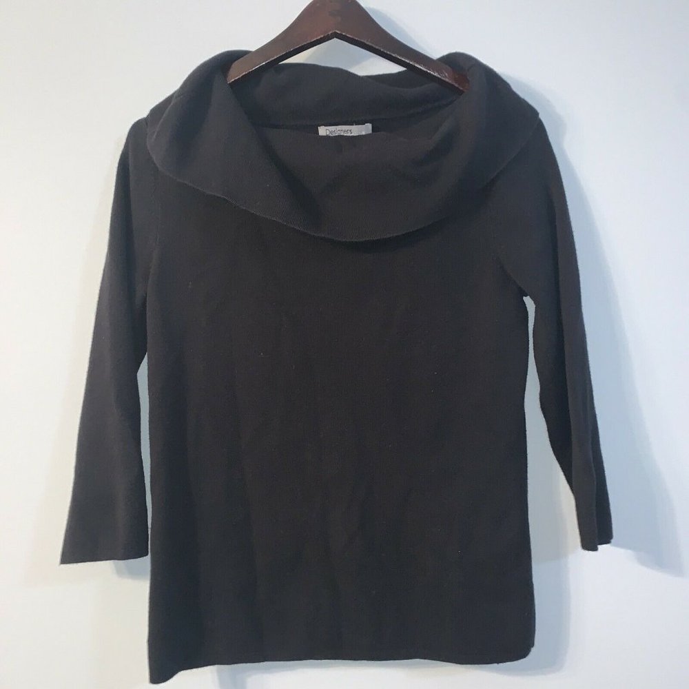 DESIGNERS ORIGINALS Blk Cowl Neck Sweater - S - Elbow Lngth Slvs, Rib Knit Trit